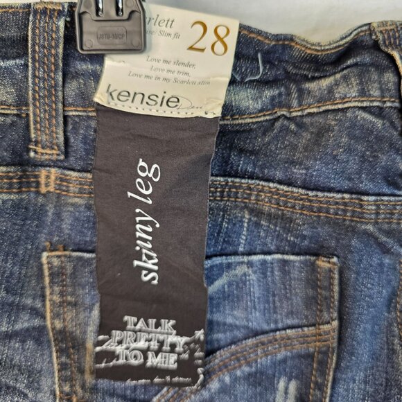 Kensie Skinny Leg Distressed Stretch Jeans 28 Dark Blue Rhinestone Casual - Picture 5 of 10